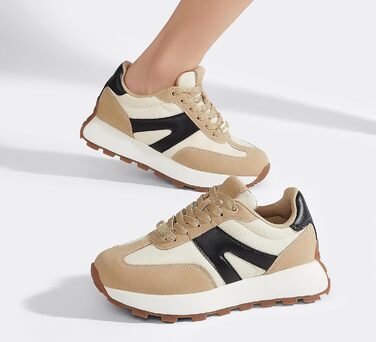 Кросівки жіночі Lucky Step на платформі бежево-чорні, ретро-стиль для бігу, тенісу та повсякденного носіння 37 EU