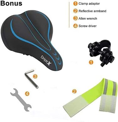 Велосипедне сідло Dripex для чоловіків та жінок: зручне, м'яке, гелеве, водонепроникне, ергономічне. Підходить для MTB, Citybike, шосе. Колір: блакитний
