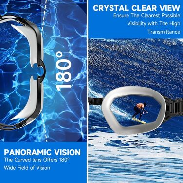 Окуляри для плавання Findway: антизапітніння, захист від УФ, поляризація, для чоловіків, жінок, підлітків, з запасним носовим упором, без витоків, чіткий огляд, чорний & білий/поляризована димчаста лінза (чорний & білий/срібна поляризована дзеркальна лінз