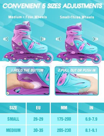 Дитячі ролики Inliner Kinder з регулюванням розміру 26-29, 29-34, 30-35. Ролики для дівчаток з колесами 82A PU, фіолетового кольору.