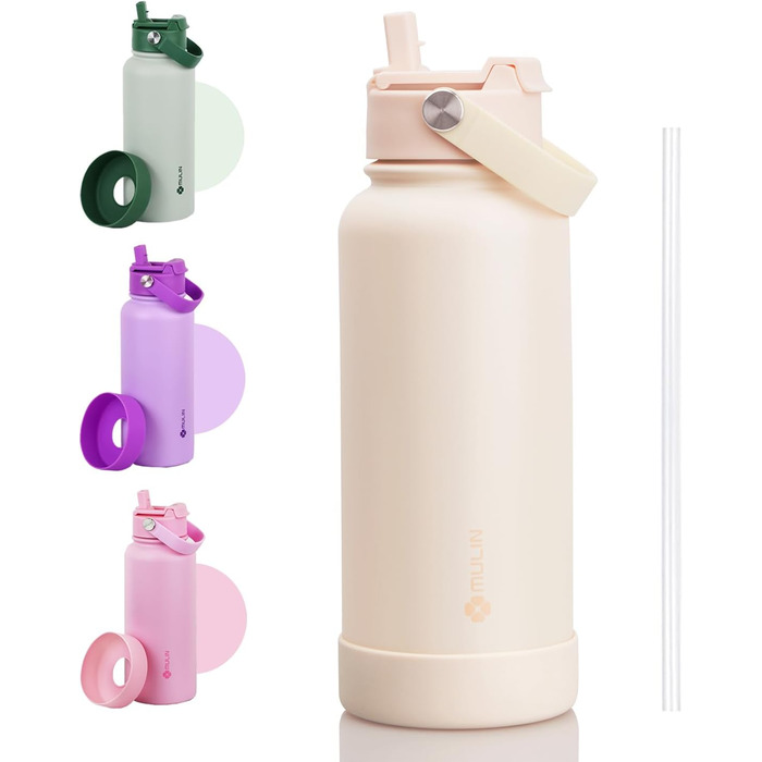 Термос MULIN з нержавіючої сталі, 1 л, пляшка для води, BPA-Free, для газованої води, ізольована з трубочкою, герметична, для дітей, спорту, фітнесу