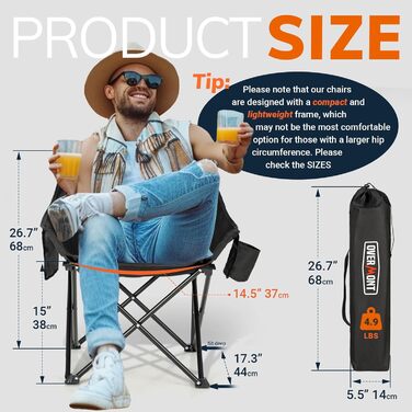 Складний туристичний стілець OVERMONT 2 шт. - до 135 кг, для кемпінгу, саду, балкону, пляжу, риболовлі, чорний