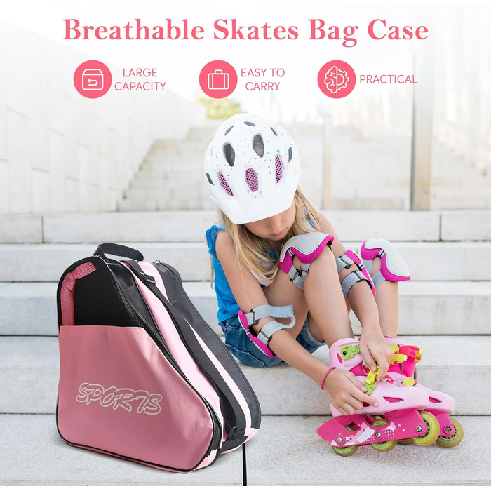 Сумка для ковзанів Baoblaze з регульованим плечовим ременем, рожева, для ковзанів, роликів, квадів