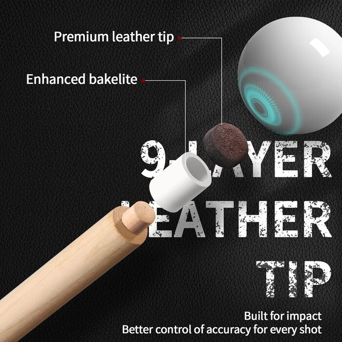 Більярдний кий Kmise професійний, 147 см, канадський клен, шкірна піка 13 мм, антиковзний грип, для дорослих/початківців/професіоналів, чорний (540г)