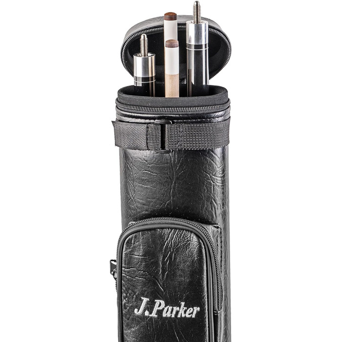 Чохол для більярду J. Parker на 2/2 та 2/4 кия, з високоякісної штучної шкіри, велика кишеня для аксесуарів та регульований ремінь, чорний, 85 см