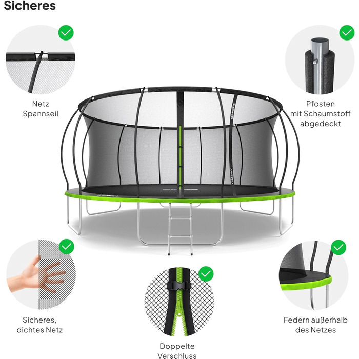 ZIPRO JumpPro Premium Трамплін для дітей Outdoor, садова модель, з сіткою, захист від УФ, стійкий до погодних умов, Ø 252-496 см, до 150 кг