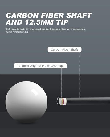 CRICAL Більярдний кий з карбонового волокна, 147,3 см, професійний, з'єднання 3/8 x 8, наконечник 12,5 мм (COWCUE-02 Set)