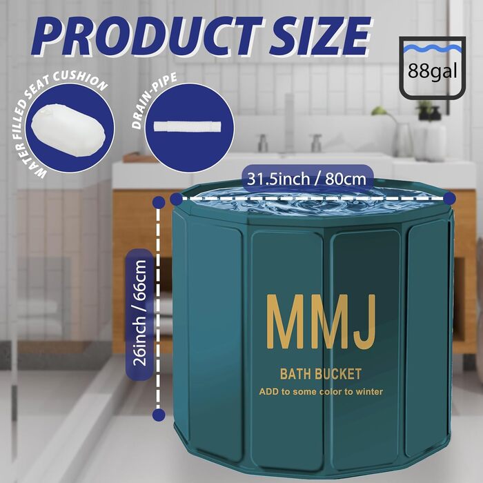 Портативна складана ванна для дорослих STARBRIIANT (80x66 см) — крижана ванна для відновлення, SPA та спортсменів, зелена, розмір L