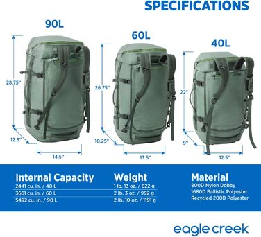 Дорожня сумка Eagle Creek Cargo Hauler 40 л, водостійка, зносостійка, з переробленого поліестеру, 32x56x23 см, сірий