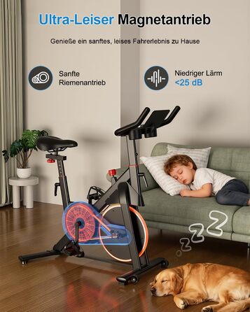 Магнітний велотренажер Lacuffy з AI-коучем та додатком, регульований опір, LCD-дисплей, до 136 кг, безшумний домашній ергометр