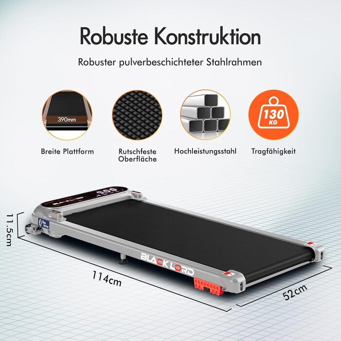 Біговий тренажер BLACK LORD X7 з мотором 3.0PS, Bluetooth, нахил 3 рівні, LED дисплей, дистанційне керування, срібний колір