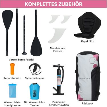 Надувна SUP-дошка ZealWe 320/335 см з комплектом аксесуарів – серфборд для сап-серфінгу, до 150 кг, сидіння, алюмінієве весло, рюкзак, насос