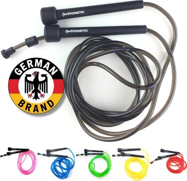 Стрибкове канат для дорослих та дітей, чоловіків та жінок - для фітнесу, кросфіту, спорту, боксу та відпочинку - регульований розмір - швидкий канат, скакалка (Чорний)