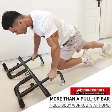 RHINOSPORT Турнік для дверного прорізу – турнік для підтягувань на двері з багатохватним грифом – без свердління, нековзке покриття до 200 кг (440 фунтів) – для дверей 65-92 см