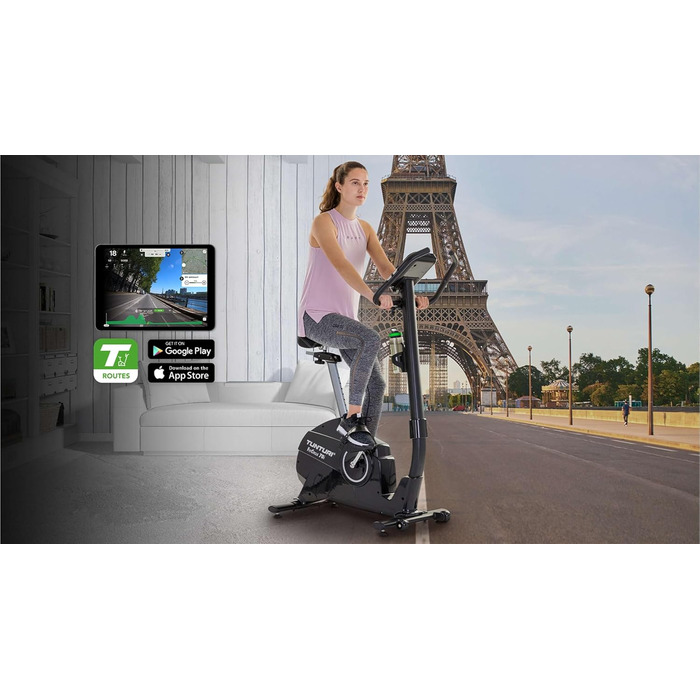Велотренажер Tunturi FitCycle 70i/50i з LCD-дисплеєм, 32 рівнями навантаження, додатками Zwift та Tunturi Routes, сенсором пульсу, для дому, до 150 кг