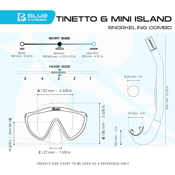Дитячий комплект для підводного плавання Cressi: маска Tinetto і трубка Mini Island, прозорий/чорний, універсальний розмір