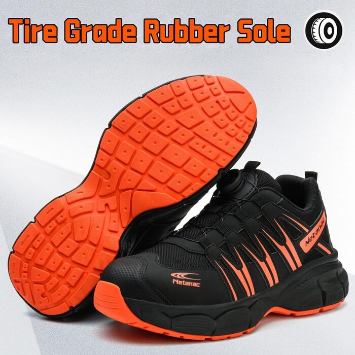 Черевики робочі чоловічі легкі, захисні черевики зі сталевим підноском, жіночі, дихаючі, зручні, широка колодка, гумова підошва, зелені (помаранчеві, 43.5 EU)