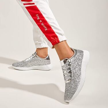 Кросівки жіночі срібні LUCKY STEP з блискітками та стразами, легкі тенісні кеди 40 EU