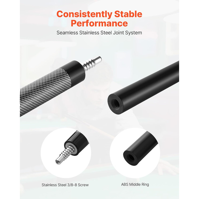 VEVOR: Більярдний кий VEVOR, 147.3 см, з багатошаровою кінцівкою та ABS-кільцем, для професійного столу, бару, дому, офісу, з фібергласу