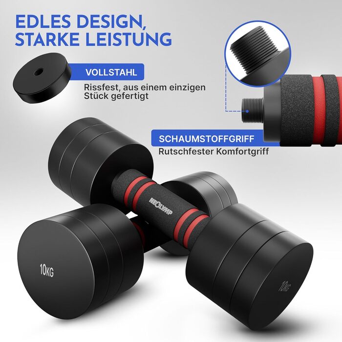 Набір гантелей Neolymp 2 шт. регульовані 1,75-10 кг – сталеві гантелі, компактний набір, пінополіуретанові ручки