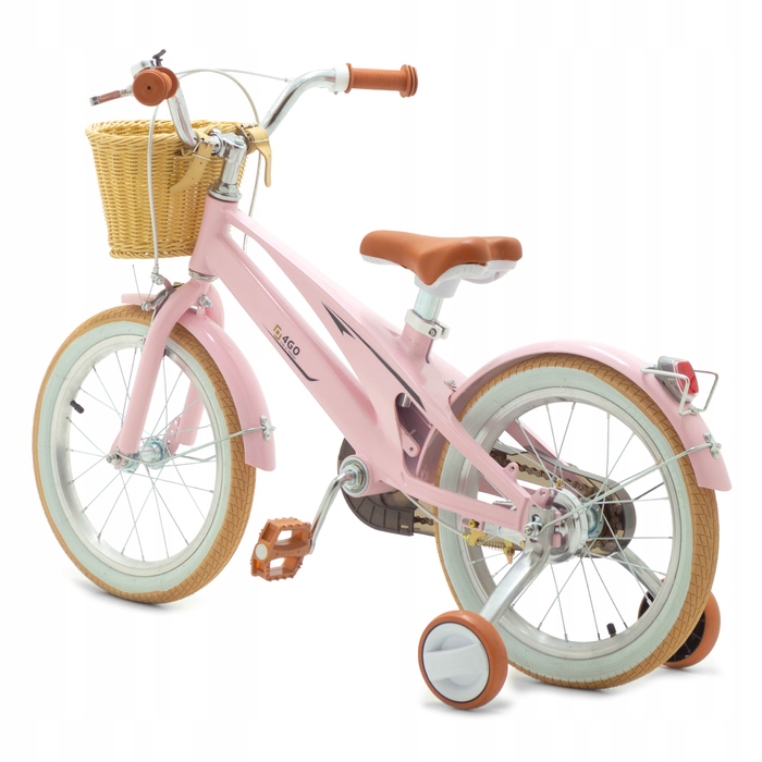 Дитячий велосипед 16 дюймів з бічними колесами та кошиком, рожевий