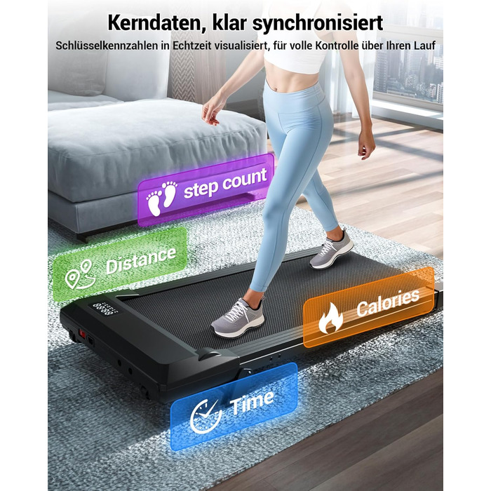 Бігова доріжка DeerRun Walking Pad під стіл з ухилом 6%, для дому та офісу, компактна, з додатком, пультом та LED-дисплеєм, до 136 кг, чорна глянцева