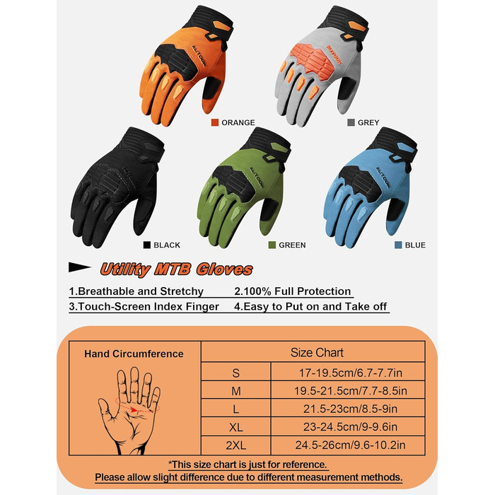 Рукавички для гірського велосипеда KUTOOK: захист долоні, сенсорний екран, дихаючі, зелені, XL