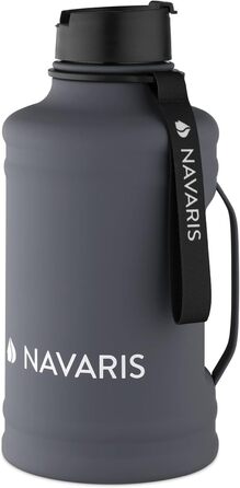 Navaris Фітнес-пляшка для води 2,2 л з ручкою, спортивна пляшка з нержавіючої сталі, темно-сіра, XXL фляга для тренувань та спорту