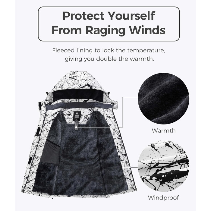 Жіноча гірськолижна куртка Wantdo, тепла флісова, водонепроникна, дихаюча, з капюшоном, вітрозахисна, для активного відпочинку, темно-бірюзовий (чорно-білий), XXL