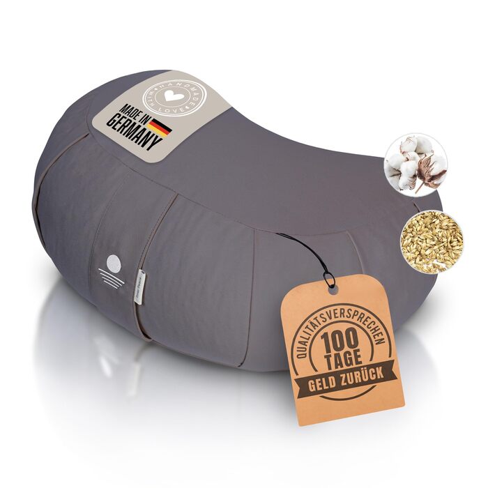 Зразок для медитації Zafu | Йога подушка з еко-дзержинського наповнювача | Подушка для медитації напі月 | Зроблено в Німеччині | Зручна подушка для медитації | Наволочка з 100% органічної бавовни (Антрацит)