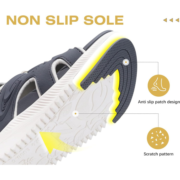 ONCAI Легкі сандалі для жінок, спортивні трекінгові сандалі з підтримкою стопи та ортопедичною устілкою для Plantar Fasciitis, регульовані ремінці, розміри 36-43 (43 EU, сірий та білий)