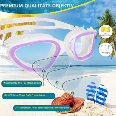 Плавальні окуляри Winline для дорослих та підлітків, антифог, UV-захист, водонепроникні, колір: фіолетовий/прозорий