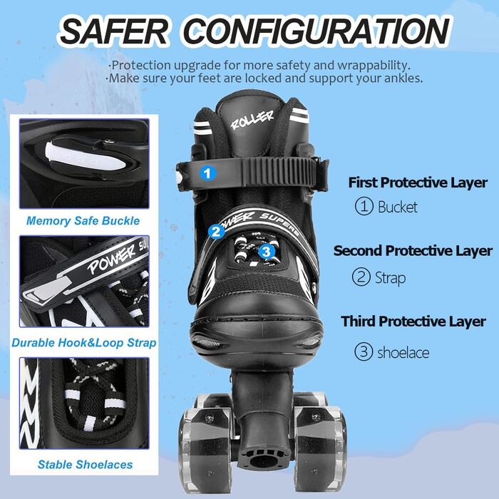 Дитячі ролики Kinder для дівчаток та хлопчиків, регульовані, з підсвічуванням, Quad Skates, для дому та вулиці