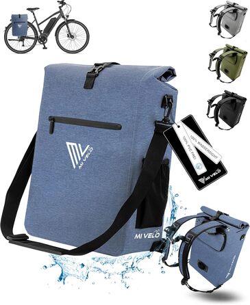 Велосумка MIVELO 3в1 для багажника, рюкзак, сумка через плече, водонепроникна, без ПВХ, з чохлом для ноутбука, джинсова синя