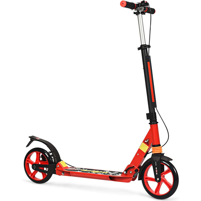 GOPLUS Ролер Кіндер 8 років, міський ролер для дітей, підлітків та дорослих до 100 кг, 3-рівневий регульований ролер, складаний самокат з колесами 200 мм, гальмо на задньому колесі та ремінь (Червоний)