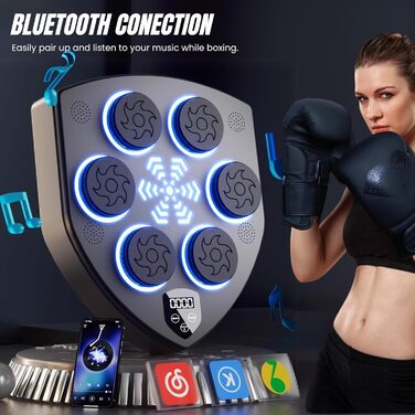 Музична боксерська машина MAGIC SELECT, електронний настінний тренажер із PU, LED підсвіткою, Bluetooth, боксерськими рукавичками, ритмічні вогні, 2 режими, 47x41x5 см