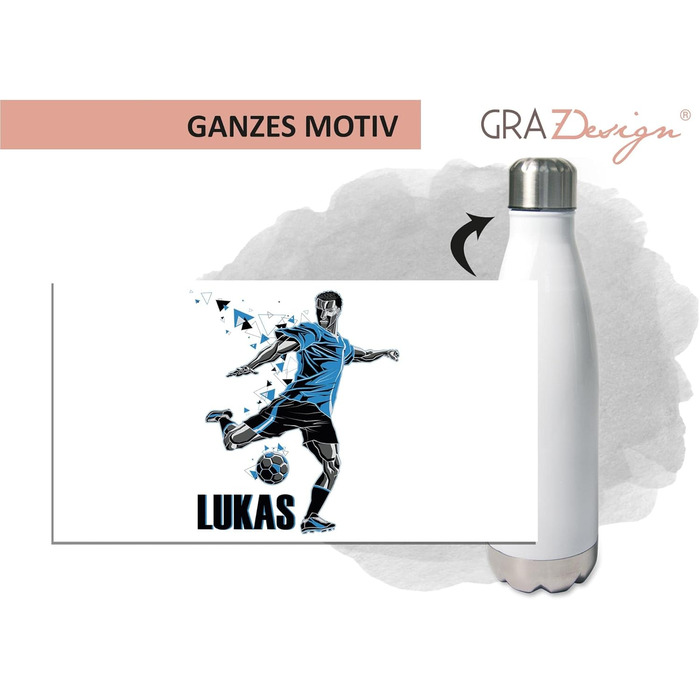 Персоналізована спортивна термобутилка GRAZDesign з іменем, 500 мл, нержавіюча сталь, синя, для дітей і дорослих, герметична, подарунок на перший дзвоник