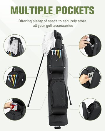 Сумка для гольфу на штативі, легка, для 9 ключок, з роздільниками, водонепроникна, з кишенькою-холодильником, ергономічний плечовий ремінь, велика кишеня, унісекс, чорна A1