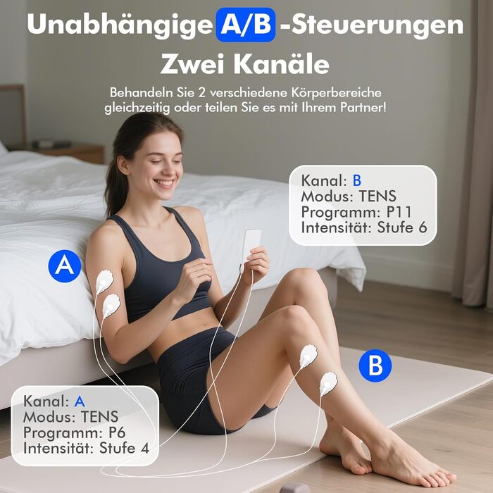 EMS масажер TENS: електрична стимуляція м'язів з 36 програмами, 10 електродів для ніг, спини, плечей