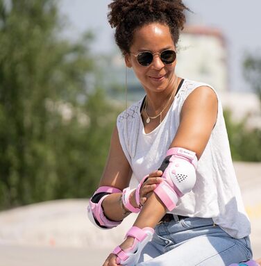 Захисний комплект SKATEWIZ для роликів і скейтборду L/XL, 6 шт, наколінники, налокітники, захист для зап'ясть, рожевий/білий, для дітей і дорослих
