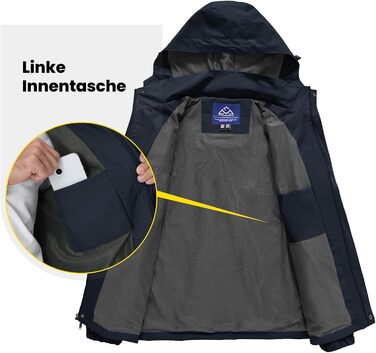 Чоловіча outdoor куртка для походів donhobo: водовідштовхуюча, вітрозахисна та дихаюча функціональна куртка для трекінгу зі знімним капюшоном (Темно-синя, L)