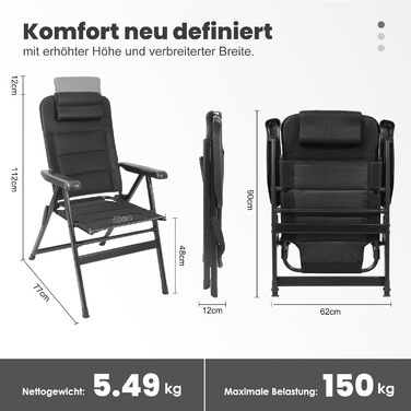 Крісло для кемпінгу Homecall, складне, 150 кг, для саду, балкону, риболовлі, чорне. Регульована спинка, з підлокітниками.
