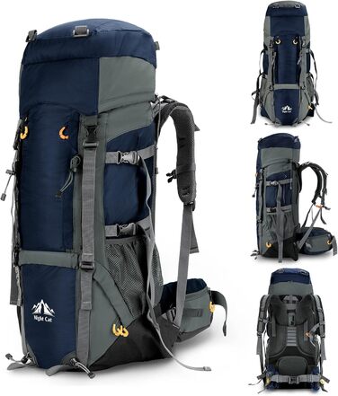 Рюкзак Night Cat 90L для туризму, подорожей, кемпінгу, дихаючий, чоловічий/жіночий, для трекінгу, альпінізму, велоподорожей, синій