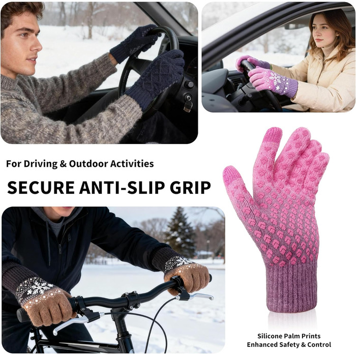 Зимові рукавички для чоловіків Daen Thero з підтримкою сенсорного екрану, в'язані рукавички з флісовою підкладкою, для занять спортом на відкритому повітрі, бігу, їзди на велосипеді, подарунок на зиму (L, Рожевий)
