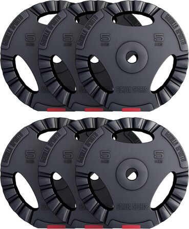 Диски для гантелей GORILLA SPORTS, набір 30 кг (6x5 кг), пластикові, зручні ручки, отвір 30/31 мм, для штанги та гантелей