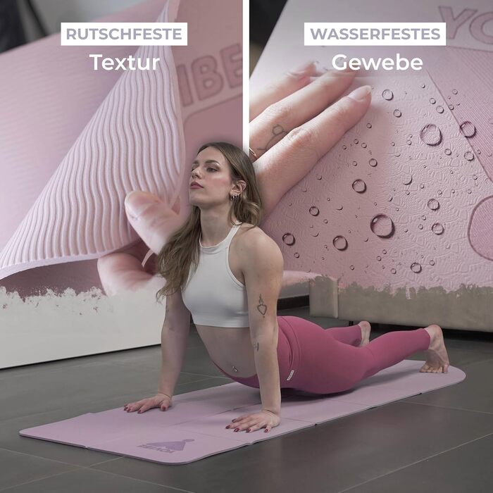 Килимок для йоги YoVibe® 183x60x0.6 см рожевий з TPE, антиковзкий, товстий + сумка та рушник для йоги