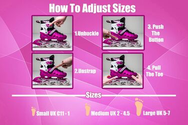 Регульовані ролики з підсвічуванням коліс для дітей та дорослих – ролери інлайн рожевого кольору L