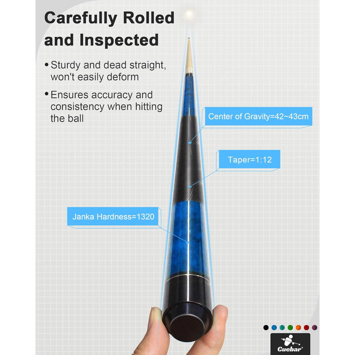 Набір київ для більярду CUEBAR 6 шт., киї 45,7 см, 50,8 см, 595,3 г. Киї для більярду з 3D-рукояткою, 147,3 см для чоловіків та жінок. Кольори: фіолетовий, червоний, зелений, блакитно-зелений, синій, чорний