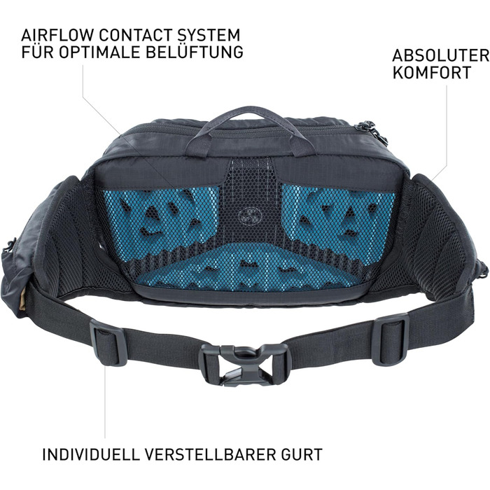 Поясний рюкзак EVOC HIP Pack 3л з гідросистемою, чорний (регульований пояс, Airflow Contact System, Venti Flap, 1,5л питна система)
