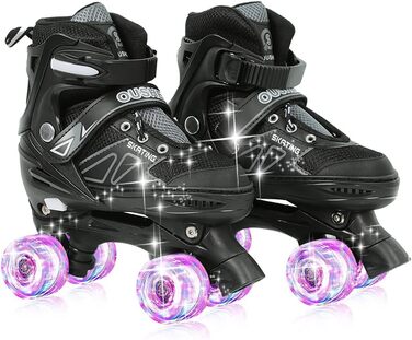 Дитячі ролики Supfine Inlineskates з регульованим розміром 31-38 (S/M) – ролики для дівчаток та хлопчиків з світлодіодними колесами, чорні